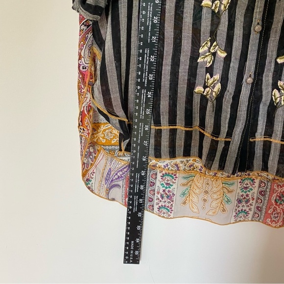 Aratta Silent Journey Floral Embroidered Top Mixed Media Button Down Sz S, M - Picture 12 of 14